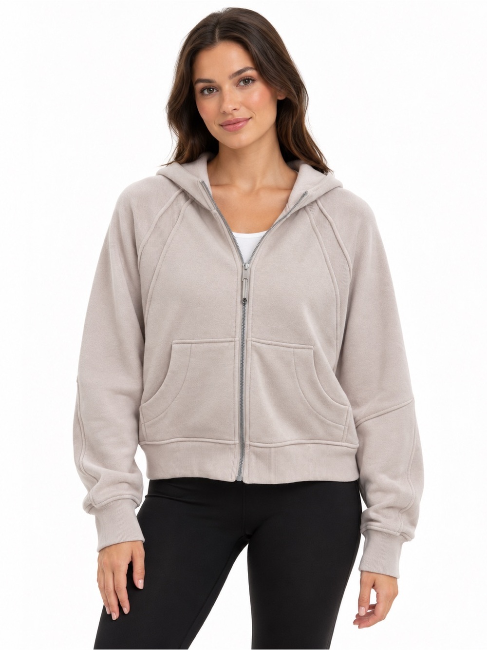 Relaxed Zip Hoodie Sweatshirt - Light Taupe